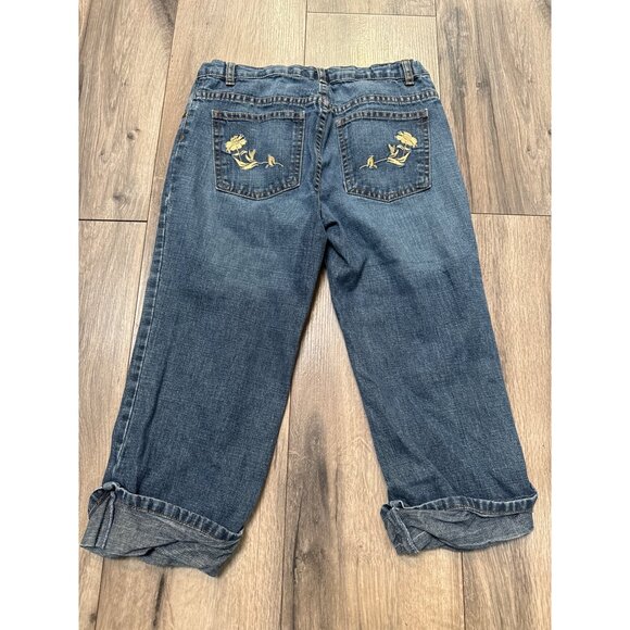 Old Navy Girls Size 12 Rolled Cuff Cropped Capri Blue Jeans Floral Embroidery Po - Picture 4 of 8